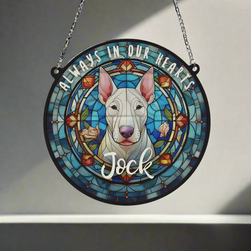 English Bull Terrier Memorial Stained Glass Effect Suncatcher